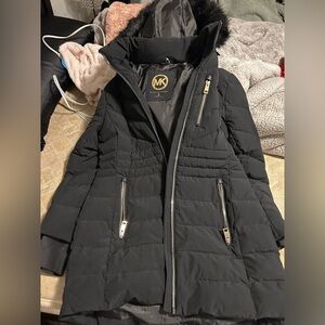 Michael Kors Black Puffer Jacket with Silver Accents